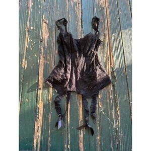 Vintage Victorias Secret Black Lace Garter Corset Top 34 Floral Mesh Bustier